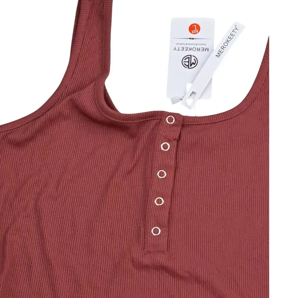 MEROKEETY Ribbed Tank Top and Shorts Maroon Lounge Set Size Large NWT